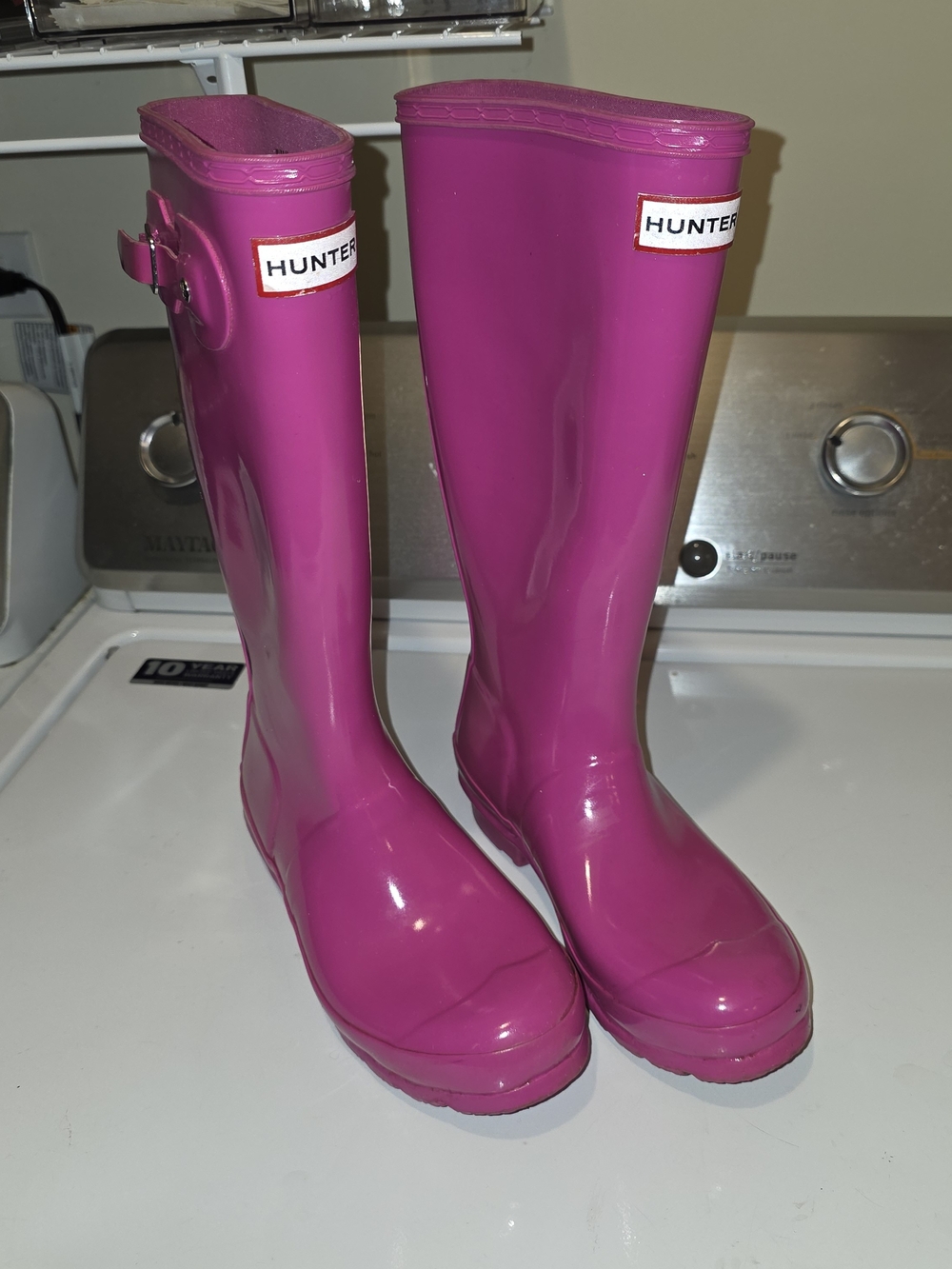Hunter Girls Tall Pink Gloss Rain Boots